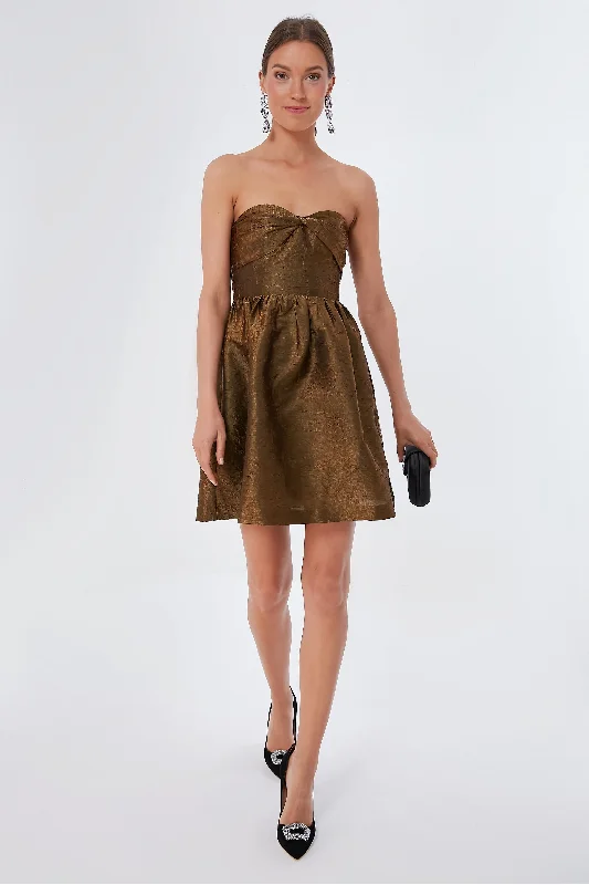 Ladies mini dress calm -Bronze Jacquard Anastasia Mini Dress