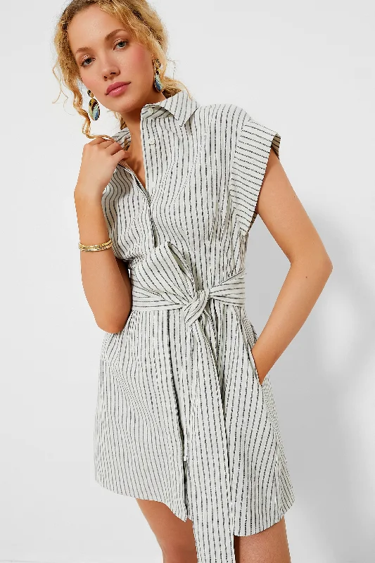 Ladies mini dress fitted -Linen Stripe Mini Callie Dress