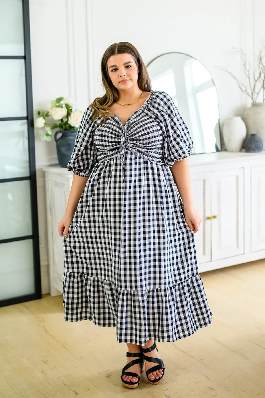 Women's midi dress curvy -Greenville Gingham Midi Dress