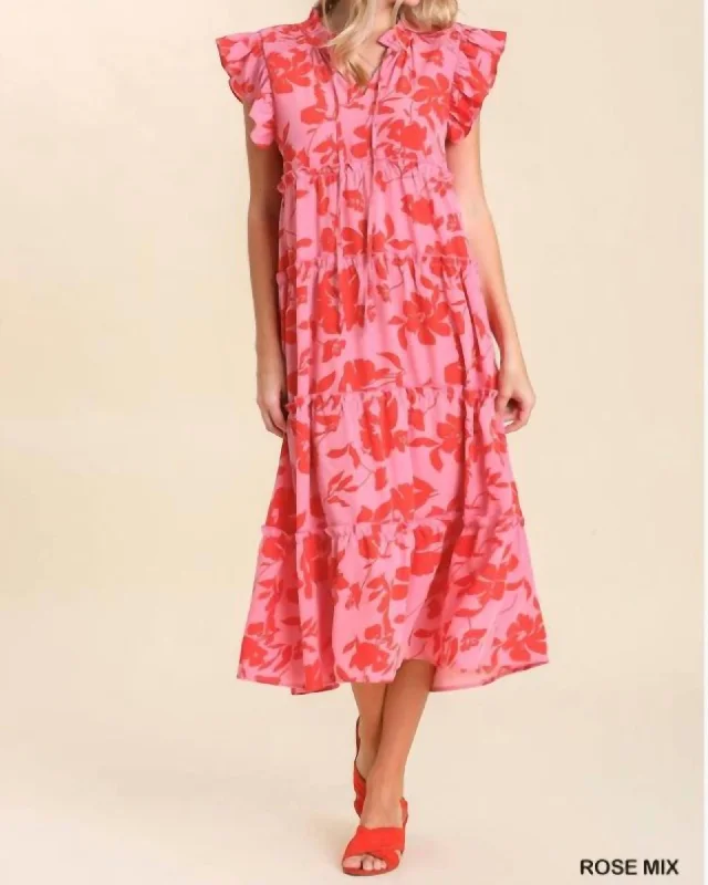 Ladies maxi dress casual event -What Are You Doing To Me Maxi Dress In Rose Mix | Rose Mix