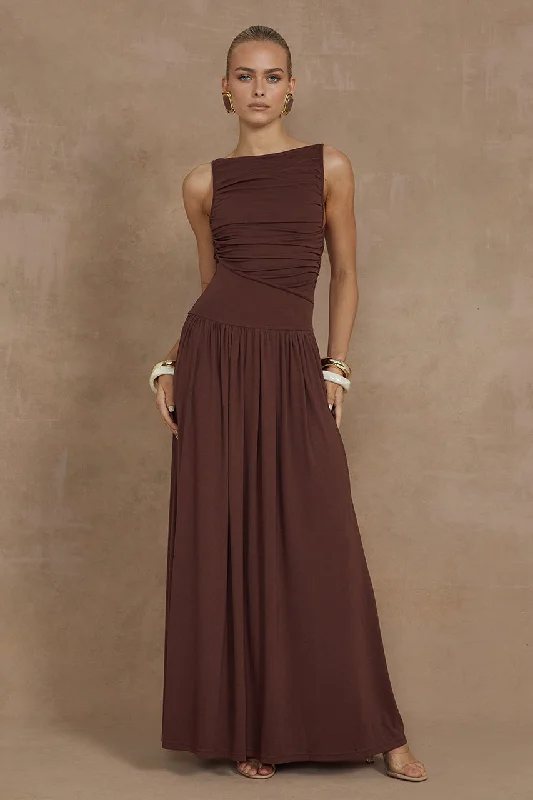 Ladies maxi dress sleek -Nalla Maxi Dress - Brown