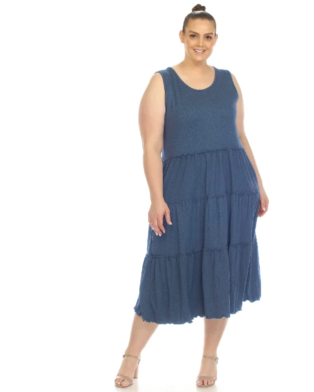 Ladies maxi dress versatile -Scoop Neck Tiered Maxi Dress | Denim Blue