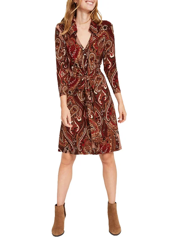 Women's shirt dress everyday wear -Womens Paisley Knee Shirtdress