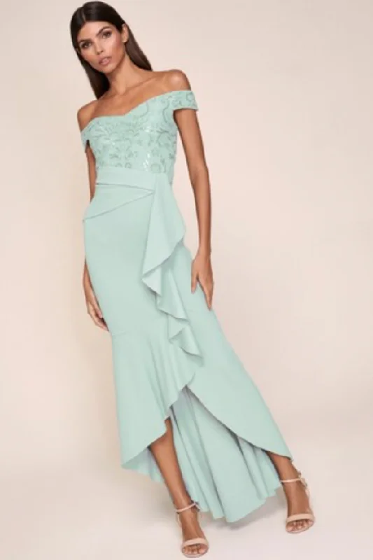 Ladies maxi dress casual -Huda Bardot Maxi Dress Green