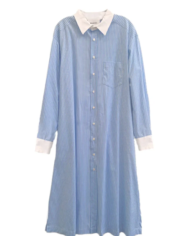 Women's shirt dress summer stripe -Long Cotton Shirtdress | Blue Stripe