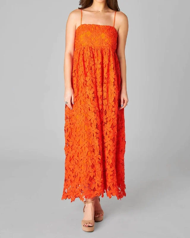 Women's midi dress peplum -Tiana Lace Midi Dress In Orange | Orange