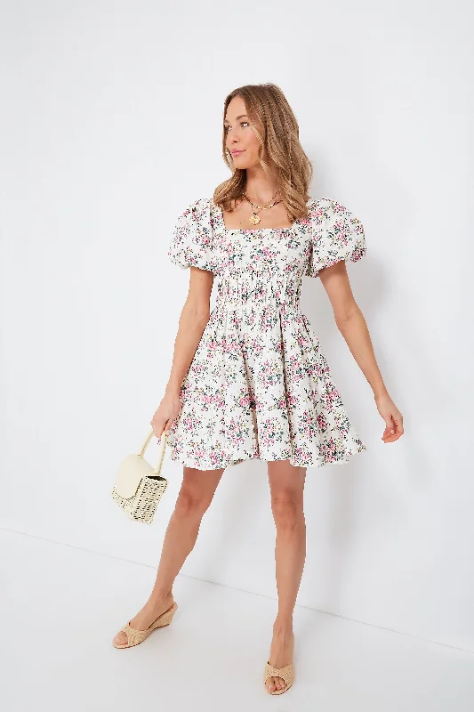 Ladies mini dress flared -Pink Floral Aurelia Mini Dress