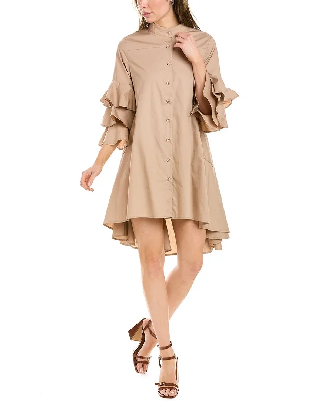 Women's shirt dress casual comfort -Gracia Layered Ruffle Sleeve Shirtdress