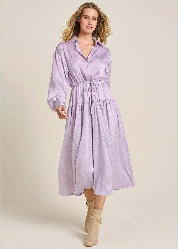 Women's shirt dress relaxed beige -Long Sleeve Shirt Dress - Light Purple