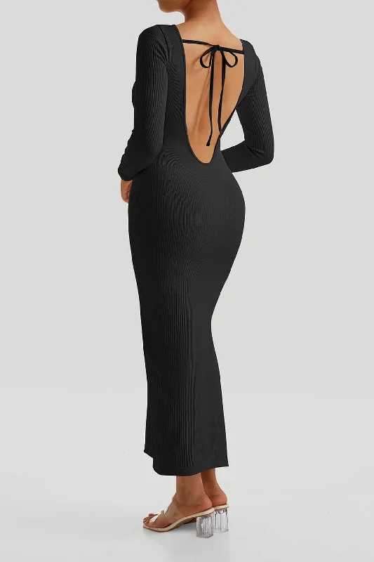 Ladies maxi dress getaway -Openback Long Sleeves Maxi Dresses