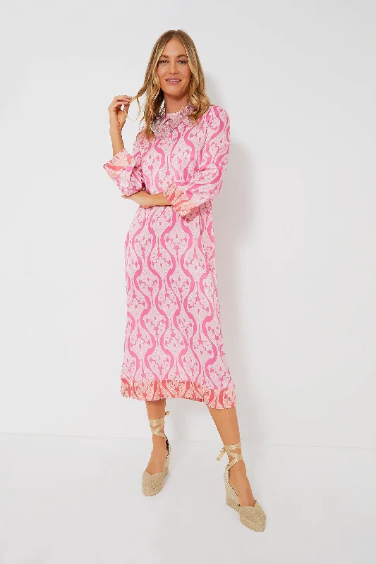 Women's midi dress mesh -Pink Geometric Hayes Midi Dress