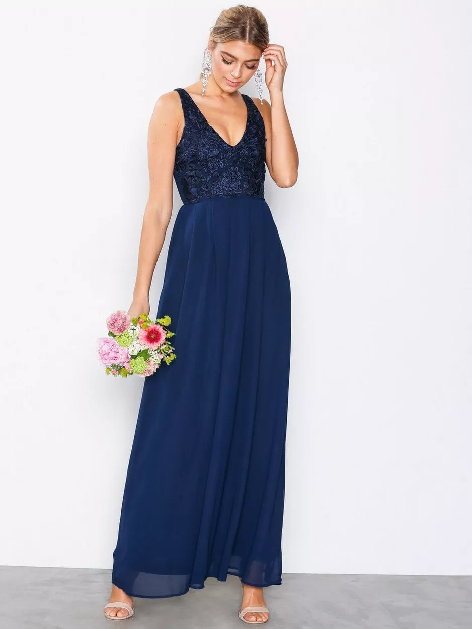 Ladies maxi dress tranquil -Navy Lace Maxi Dress