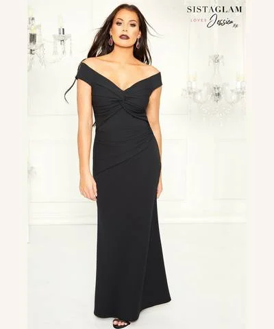 Ladies maxi dress swirl -Petite Bardot Maxi Dress Black