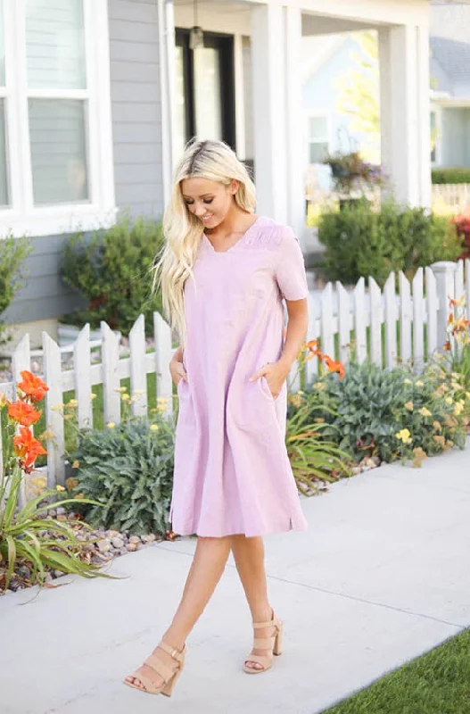 Women's maternity dress second trimester -Georgie Lilac Smocked Dress -  Maternity Friendly - FINAL SALE