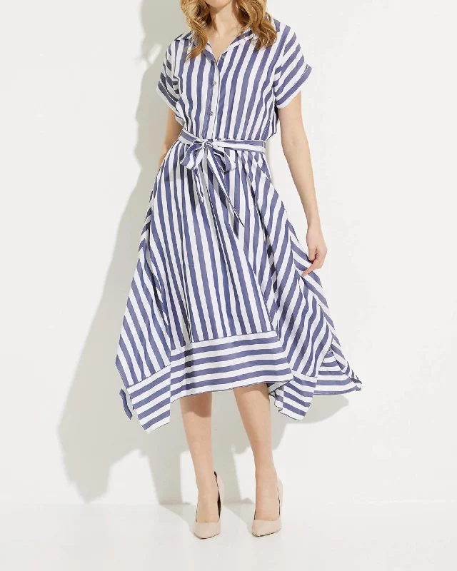 Women's shirt dress breathable twill -Striped Shirt Dress In Blue/White | Blue/White