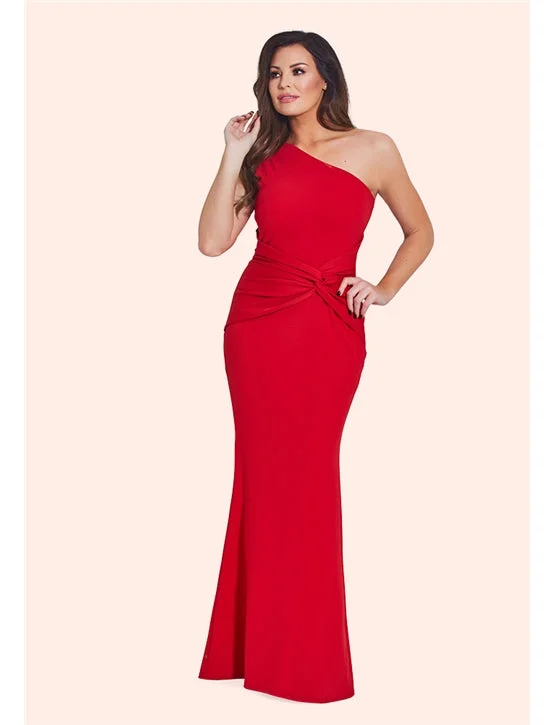 Ladies maxi dress tie-back -Nikolina One Shoulder Maxi Dress Red