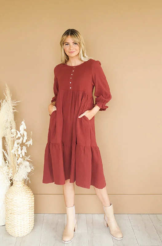 Women's maternity dress loose fit -Sandra Burnt Red Dress - MCO - Maternity Friendly - FINAL SALE