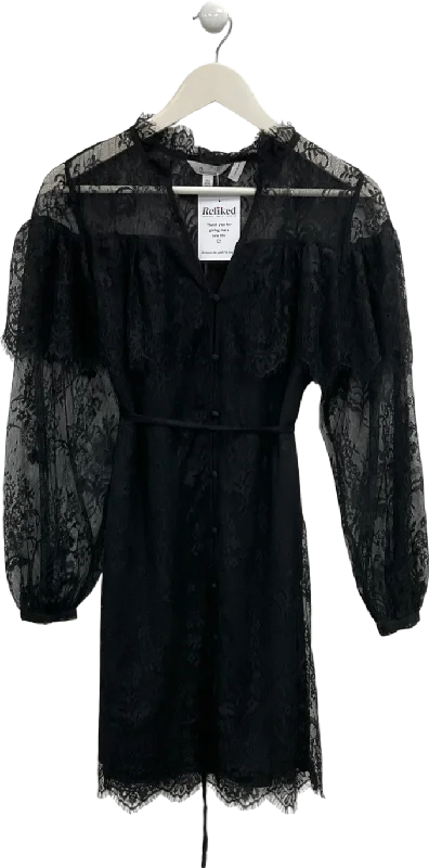 Women's shirt dress relaxed cotton -Next Black Long Sleeve Lace Shirt Dress UK 6