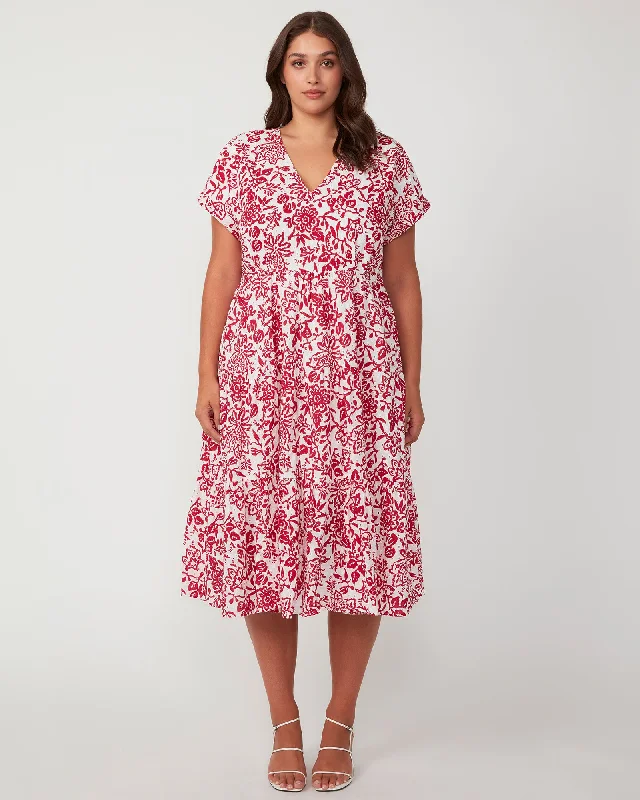 Women's midi dress blue -Cote d'Azur Midi Dress | Milk/Dark Pink