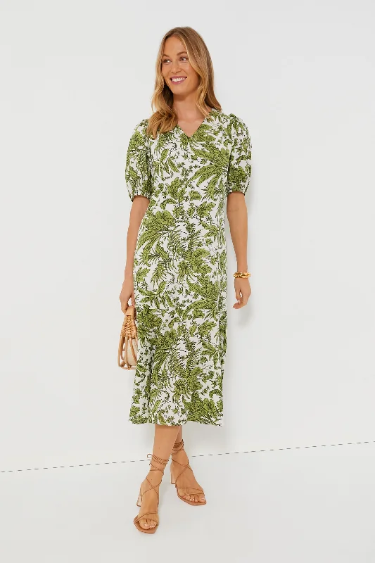 Women's midi dress ruched -Green Leaf Myers Midi Dress