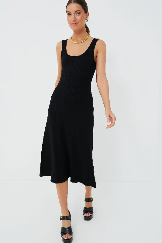 Women's midi dress 60s style -Black Scoop Sweater Midi Dress