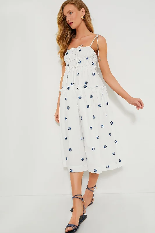 Women's midi dress silk -White Blue Alani Midi Dress