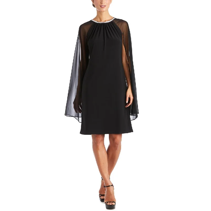 Ladies party dress navy -Womens Embellished Cape Cocktail and Party Dress