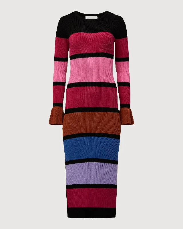 Women's midi dress red -Rachel Parcell | Colorblock Knit Midi Dress | Berry Colorblocked Multi