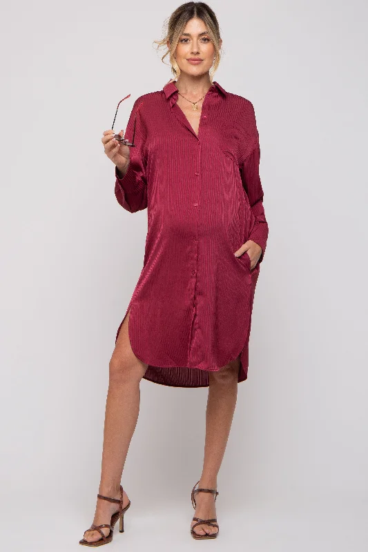 Women's maternity dress wool -Red Striped Maternity Shirt Dress