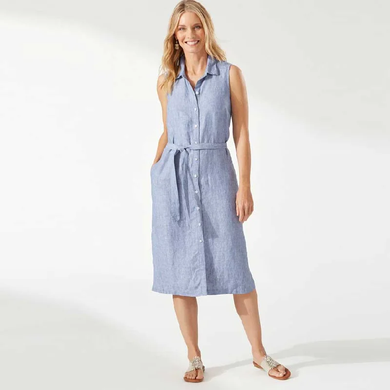 Women's shirt dress bold stripe -Tommy Bahama Women's Two Palms Linen Shirt Dress - Chambray