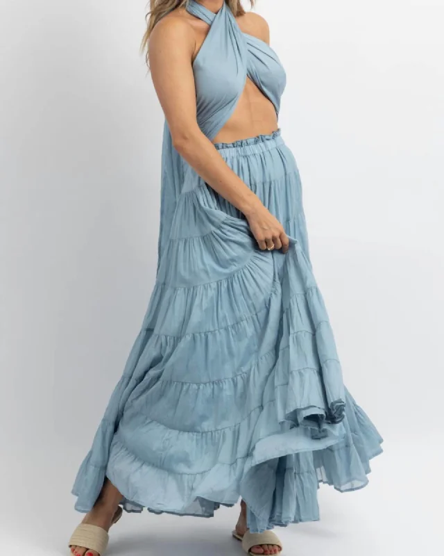 Ladies maxi dress awards night -Crossover Tie Tiered Maxi Dress In Azul | Azul