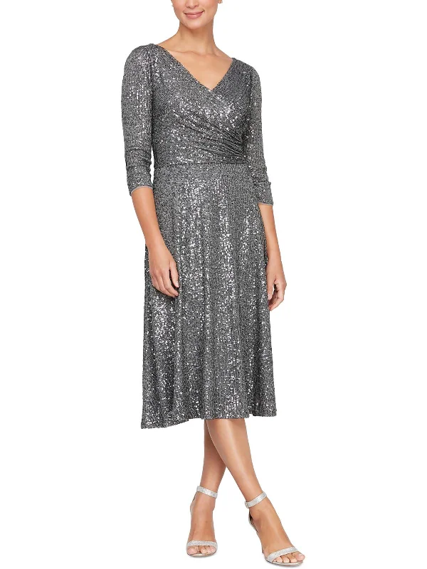 Ladies party dress sparkly -Petites Womens Mesh Embellished Cocktail and Party Dress