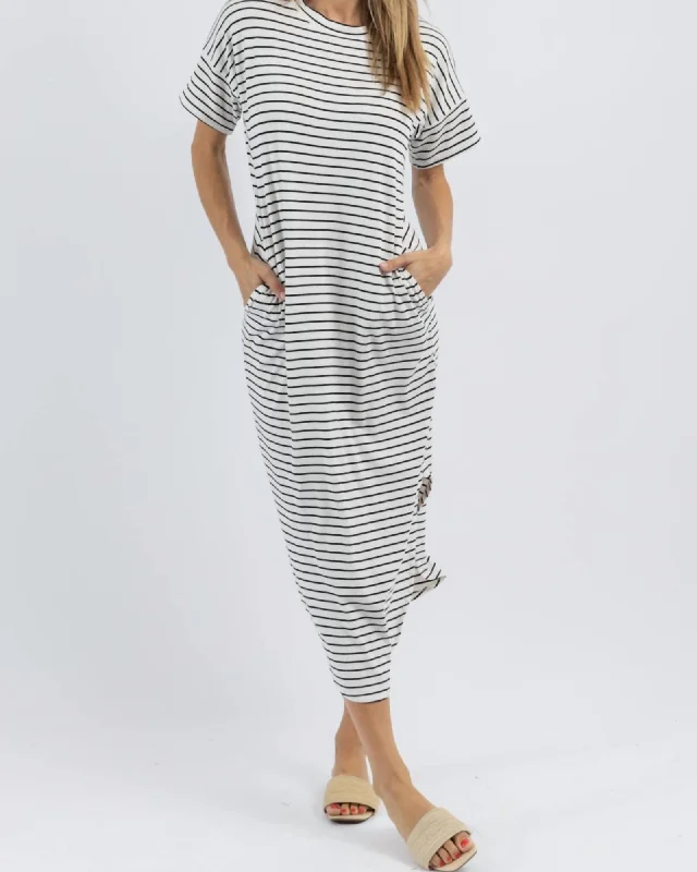 Women's midi dress linen -Sundazed Stripe Midi Dress In White | White