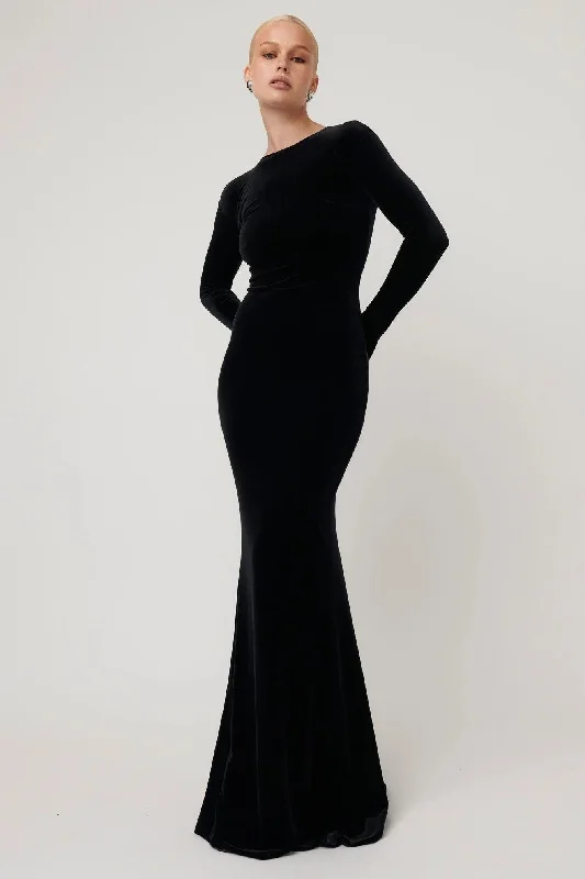 Ladies maxi dress marble -Delphine Maxi Dress - Black Velvet