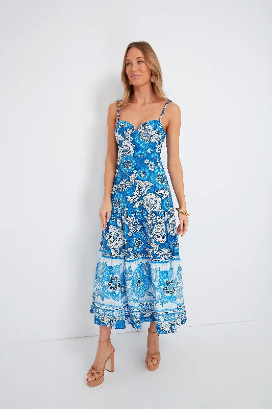 Women's midi dress A-line -Full of Flowers Blue Midi Dress