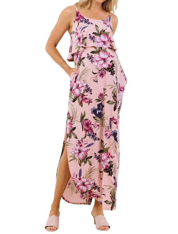 Women's maternity dress luxury -Floral Overlay Maternity Nursing Dress In Pink