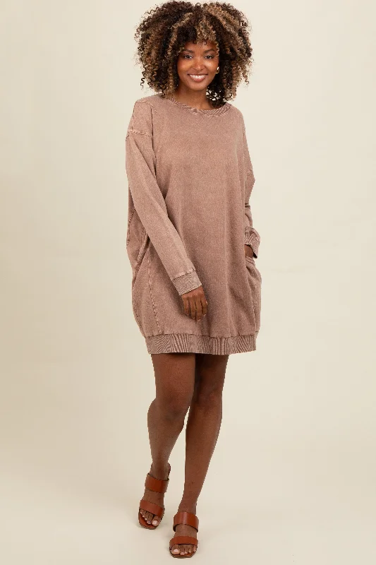 Women's shirt dress pastel stripe -Mocha Mineral Wash Sweatshirt Dress