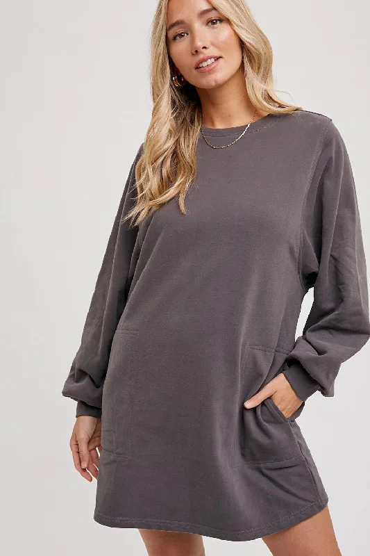 Women's shirt dress weekend vibe -Charcoal Ultra Soft Sweatshirt Dress