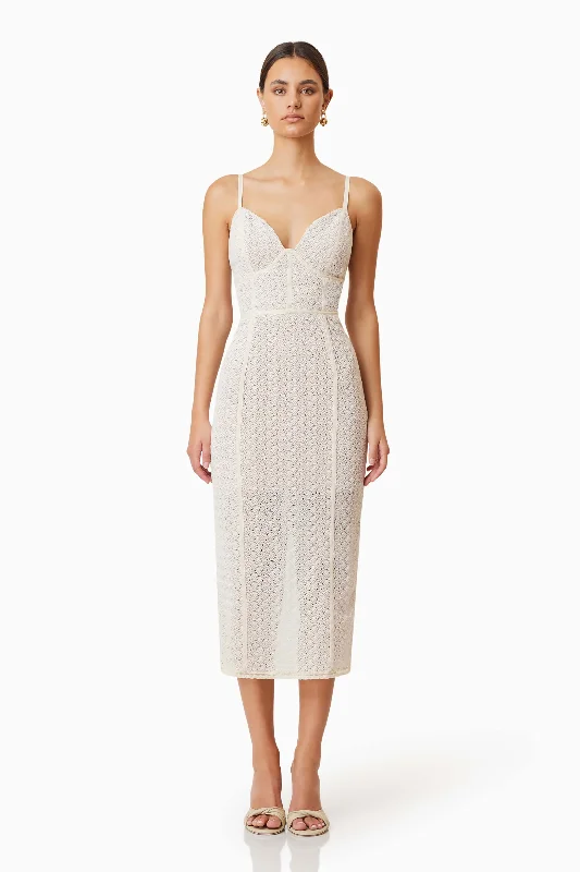 Women's midi dress asymmetrical -Bella Cocktail Midi Dress - Ivory