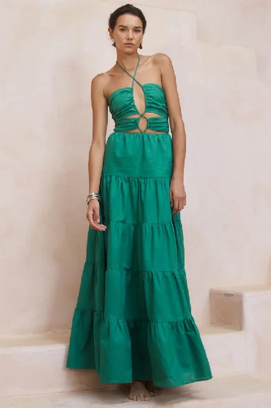 Ladies maxi dress sleek -Alisia Maxi Dress - Emerald