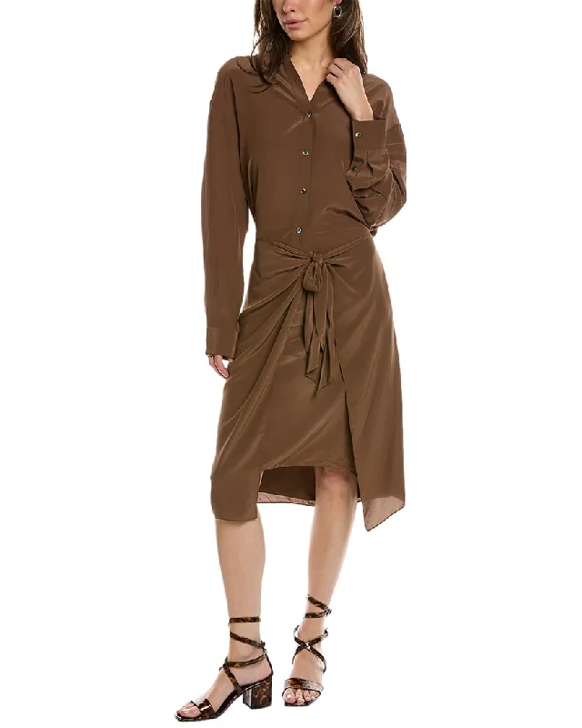 Women's shirt dress contrast buttons -Theory Sarong Shirtdress