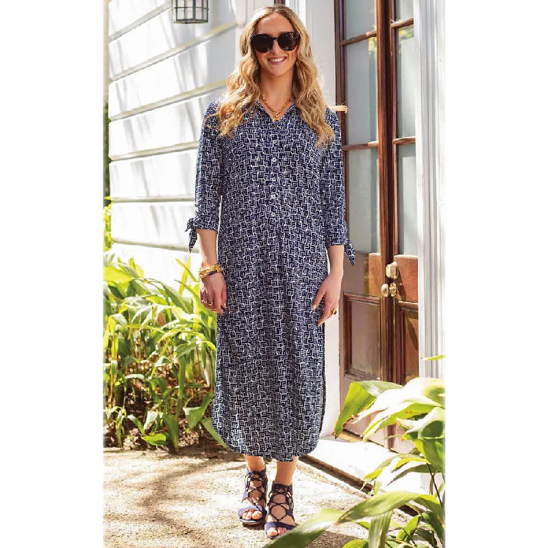 Women's midi dress matte -La Mer Luxe Hailey 3/4 Sleeve Midi Dress - Navy/White Sevilla