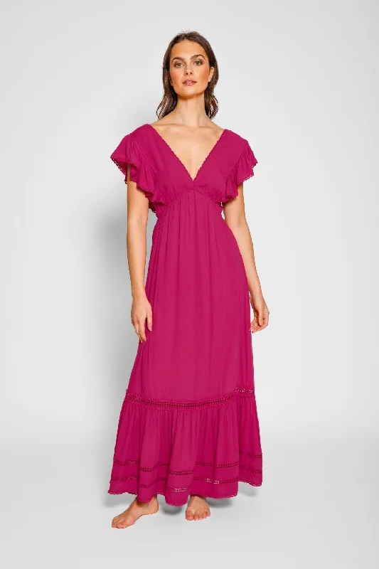 Ladies maxi dress effortless style -Miami Luxe Ruffle Sleeve Maxi Dress