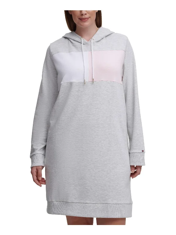 Women's shirt dress casual layer -Plus Womens Hoodie Short Sweatshirt Dress