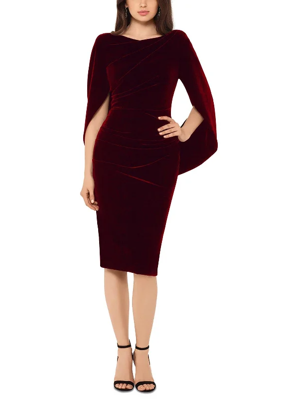 Ladies party dress radiant glow -Petites Womens Velvet Cape Sleeves Cocktail and Party Dress