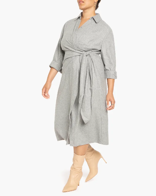 Women's shirt dress short collar -Sheri Wool Wrap Shirtdress | Light Grey