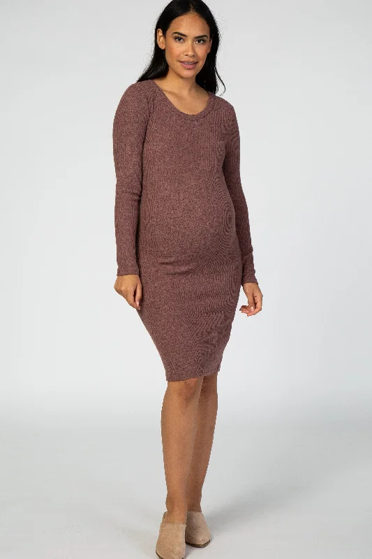 Women's maternity dress long sleeve -Mauve Knit Long Sleeve Maternity Dress