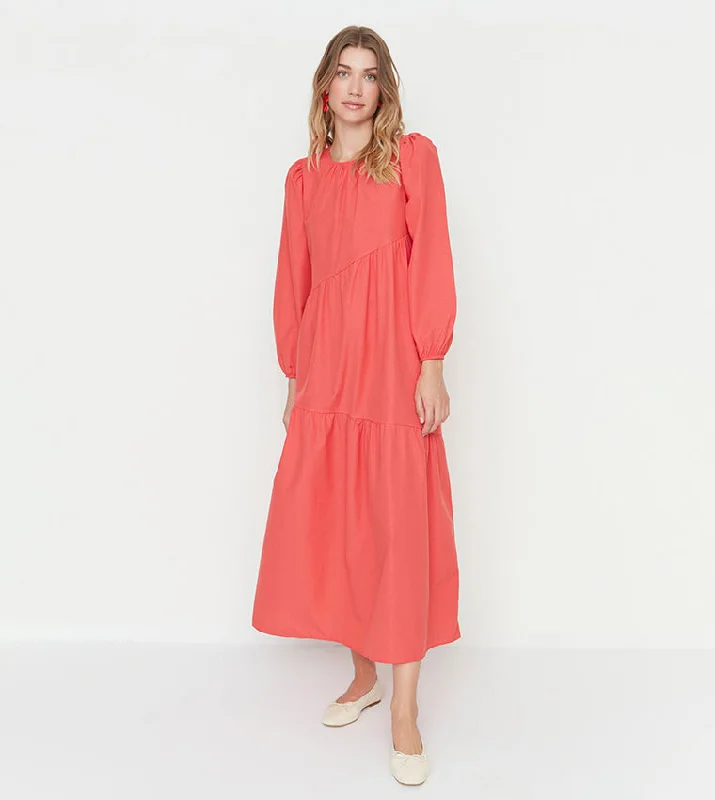 Ladies maxi dress zigzag -Coral Woven Maxi Dress