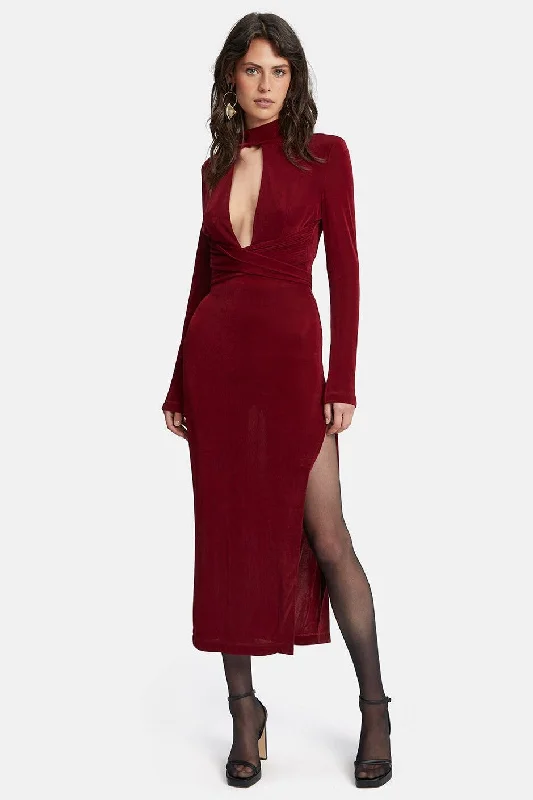 Ladies maxi dress modern -Ellis Knit Maxi Dress - Burgundy