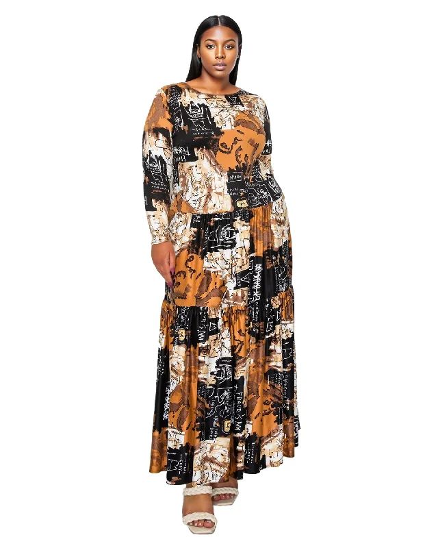 Ladies maxi dress tiered -Alayna Tiered Maxi Dress | Black Taupe